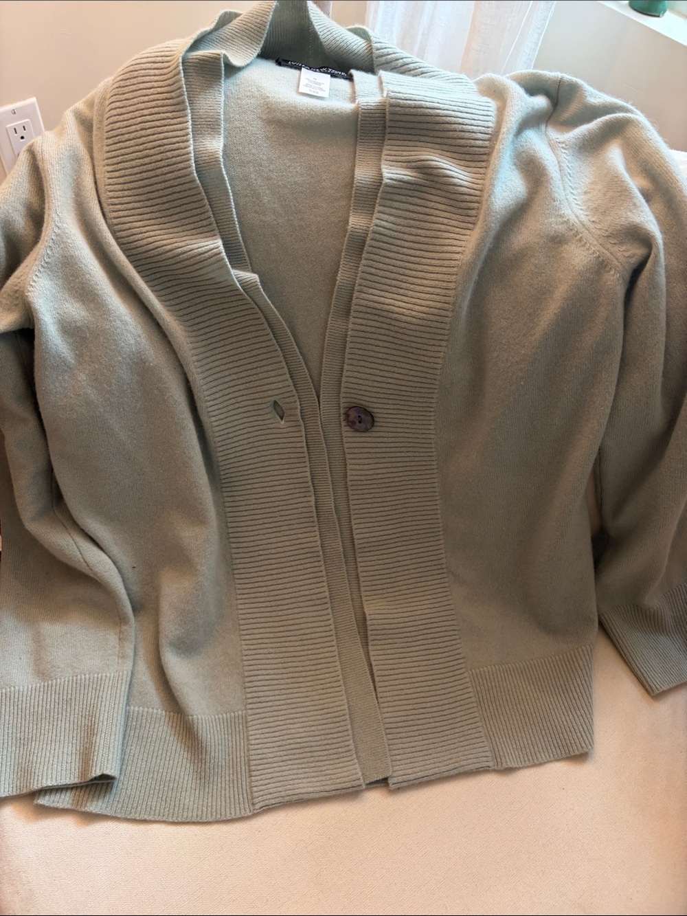 Jones New York Sage Green Shawl-Collar Cardigan - Single Button Closure